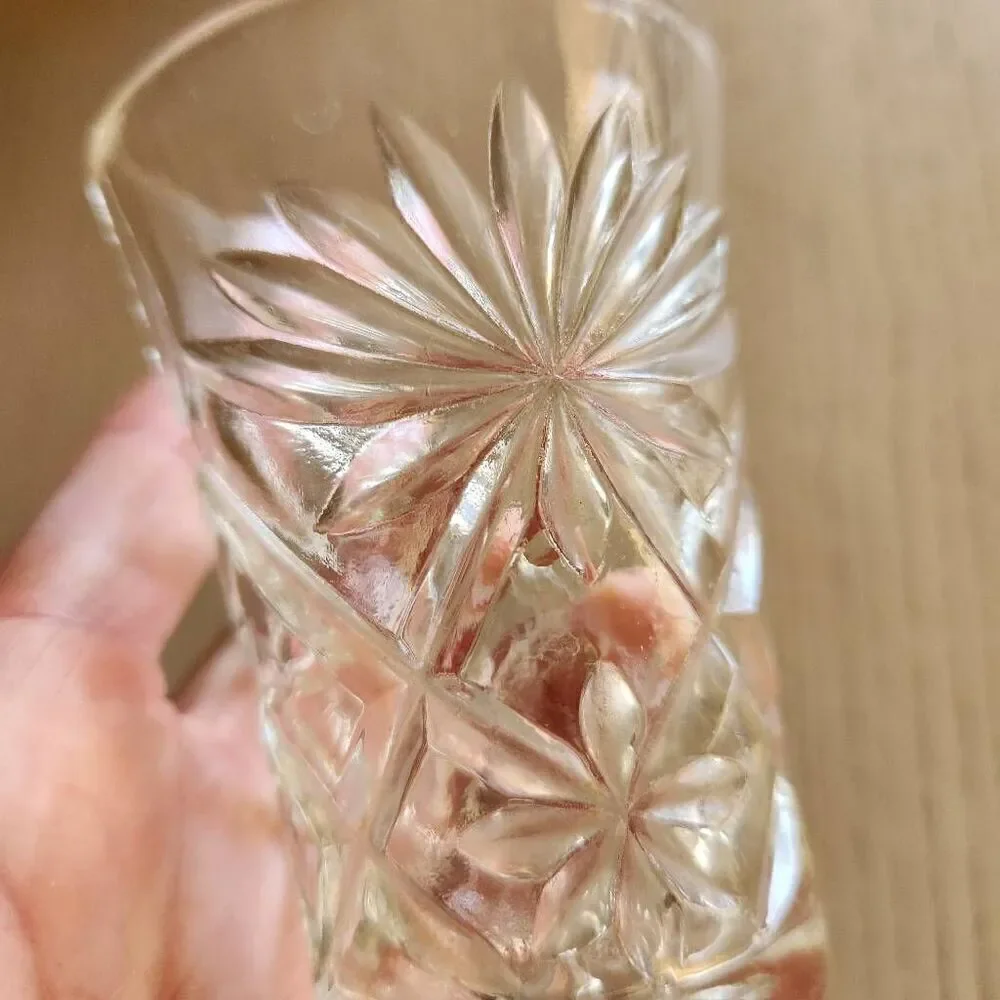 Anchor Hocking 60s vintage pressed clear juice glass mini oatmeal tumbler flared